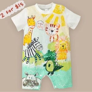 Patpat Baby Jungle Party Animal Print Unisex Romper, Size 6-9M